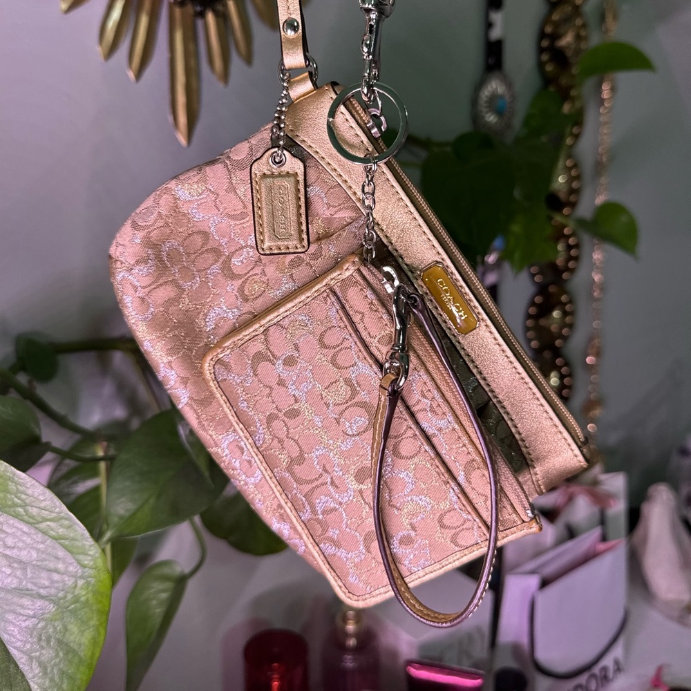 Coach Gold Optic Wristlet and Id Card Holder